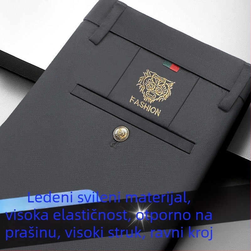 Muške lagane ljetne hlače, slim-fit s elastanom, ravni kroj, crne