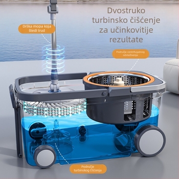 Set kade i mop s dvostrukim pogonom za kućno čišćenje, mop bez dodirivanja rukama, s vučnom šipkom i pomičnom glavom