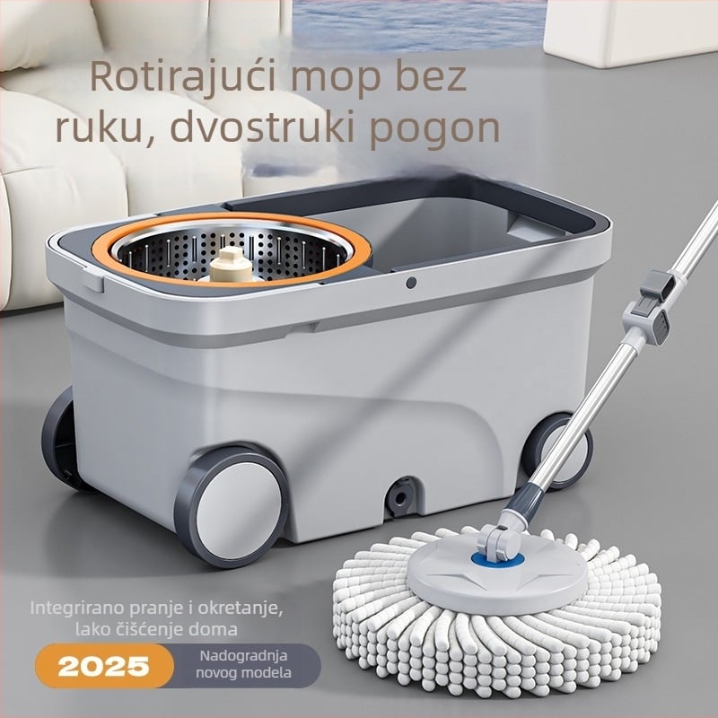 Set kade i mop s dvostrukim pogonom za kućno čišćenje, mop bez dodirivanja rukama, s vučnom šipkom i pomičnom glavom
