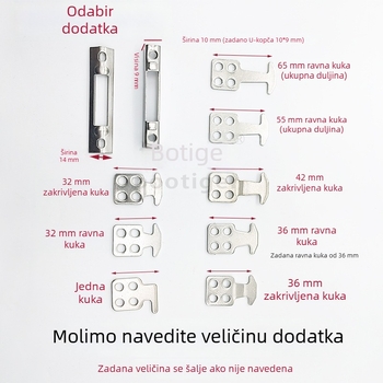 Nerđajući čelik – pribor za klizna vrata s kukom za zaključavanje: pravi kuk 36 i zakrivljeni kuk 42, prošireni univerzalni, moderni minimalistički stil