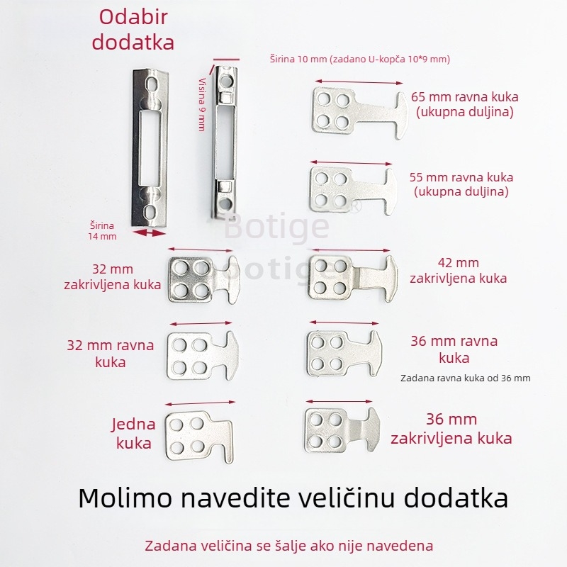 Nerđajući čelik – pribor za klizna vrata s kukom za zaključavanje: pravi kuk 36 i zakrivljeni kuk 42, prošireni univerzalni, moderni minimalistički stil