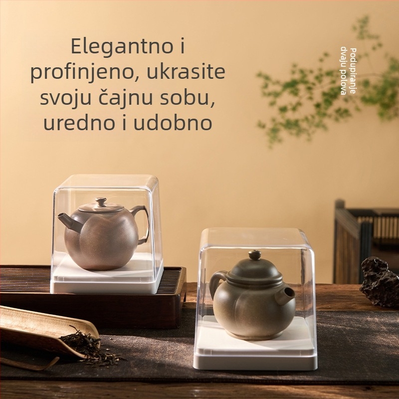 Prozirni stalak za čajnik od ljubičaste glinene — stolni izložbeni ormarić za šalice i listove čaja, otporan na prašinu, mogućnost slaganja