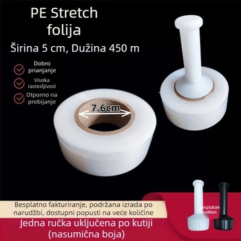Ručna omotna folija široka 5 cm, samoljepljiva, veliki PE valjak s prozirnim plastičnim držačem