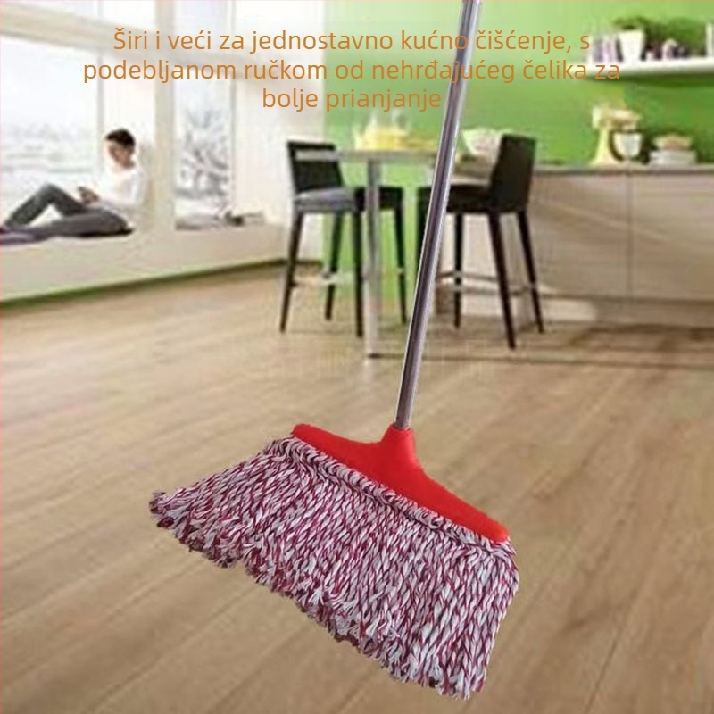 Ploški mop sa širokom glavom od pamuka, produžni drveni držač, apsorbirajuća krpa, debeli ravni dio, ručno uvijanje
