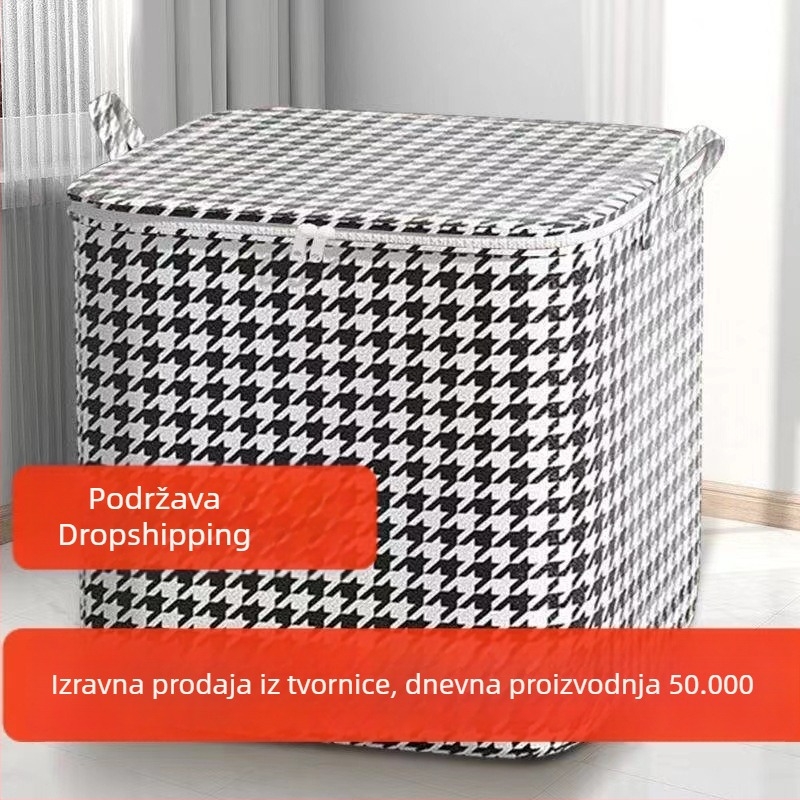 Torba za skladištenje velikog kapaciteta za posteljinu i odjeću, s uzorkom houndstooth, otporna na vlagu i plijesan, od netkanog materijala