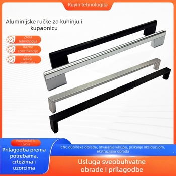 Crna aluminijska ručica za vrata, prozore, ormare, garderobu, ladice i ormariće za cipele, produžena duljina