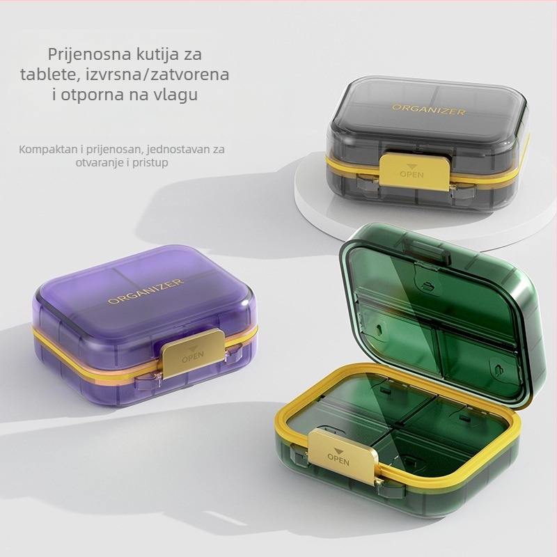 Kutija za tablete s 7 pretinaca od prehrambenog PP, prenosna, otporna na vlagu i prašinu, zapečaćena za lijekove