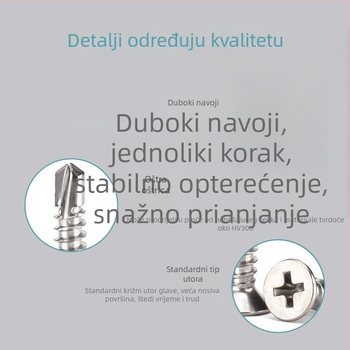 Vijci od nehrđajućeg čelika 410, plosne glave, krstnog odvijača, samorezni vijci za ugradnju vrata i prozora