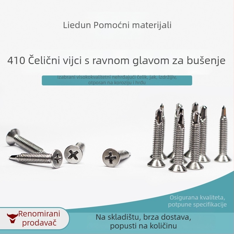Vijci od nehrđajućeg čelika 410, plosne glave, krstnog odvijača, samorezni vijci za ugradnju vrata i prozora