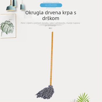Podni mop s okruglom glavom, drvenom drškom i pamuknim nitima