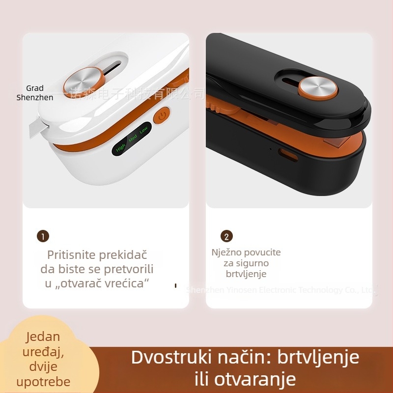 Kompaktna punjiva mašina za zatvaranje vrećica s tri razine kontrole temperature za kućne grickalice; zatvarač plastičnih vrećica, ručno pritiskom zatvaranje radi očuvanja svježine