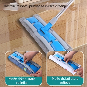 Langjing ravni mop s teleskopskim držalom, 360° rotacije, odvojiva krpa, suho i mokro čišćenje, za drvene podove, mikrofibra