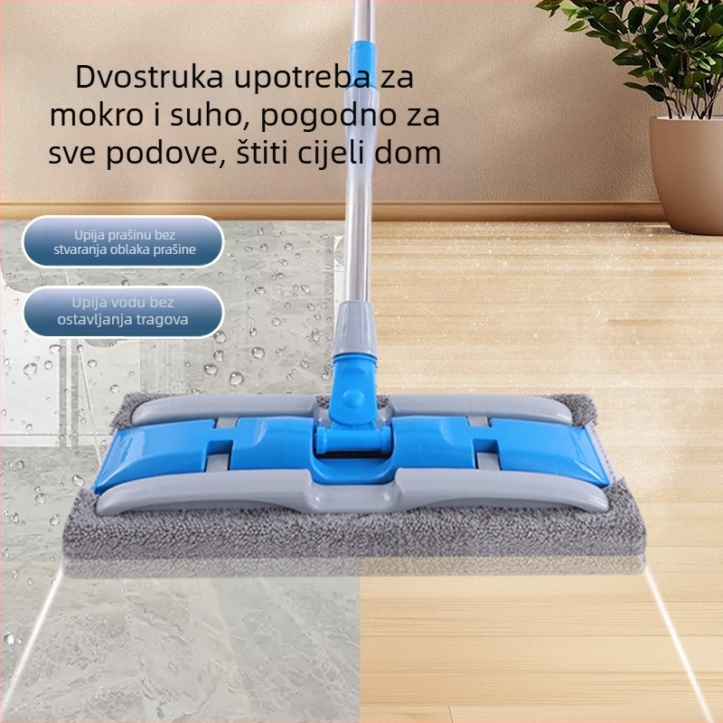 Langjing ravni mop s teleskopskim držalom, 360° rotacije, odvojiva krpa, suho i mokro čišćenje, za drvene podove, mikrofibra