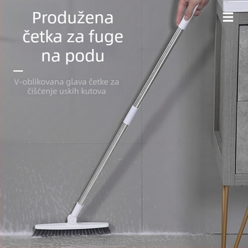 Podna četka s dugom drškom i čvrstim čekinjama, za fuge pločica i čišćenje kupaonice; dopire do kutova toaleta.