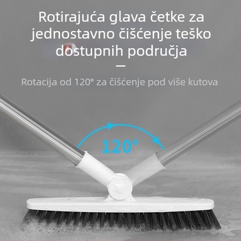 Podna četka s dugom drškom i čvrstim čekinjama, za fuge pločica i čišćenje kupaonice; dopire do kutova toaleta.