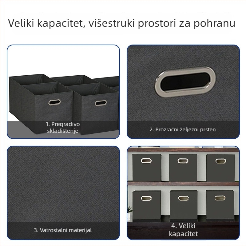 Crna kutija za skladištenje od netkanog materijala, sklopiva, bez poklopca, za odjeću i hlače, kućna organizacija, prilagodljiva