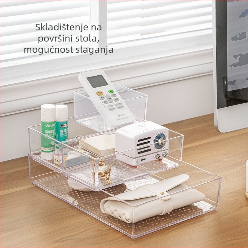 Prozirni plastični organizator za ladicu s pregradama za kuhinju i kozmetiku