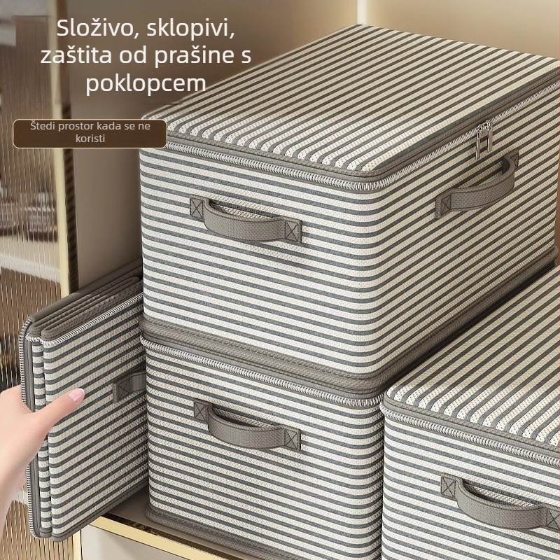 Kutija za skladištenje od tekstila velikog kapaciteta s poklopcem, za odjeću i deke, sklopiva