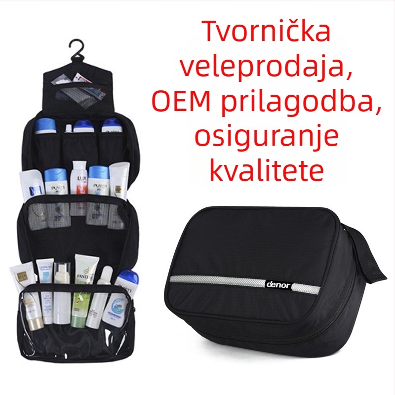 Viseća putna torba za kozmetiku, 3-u-1, sklapa se, vodootporna, odjeljak za suho i mokro