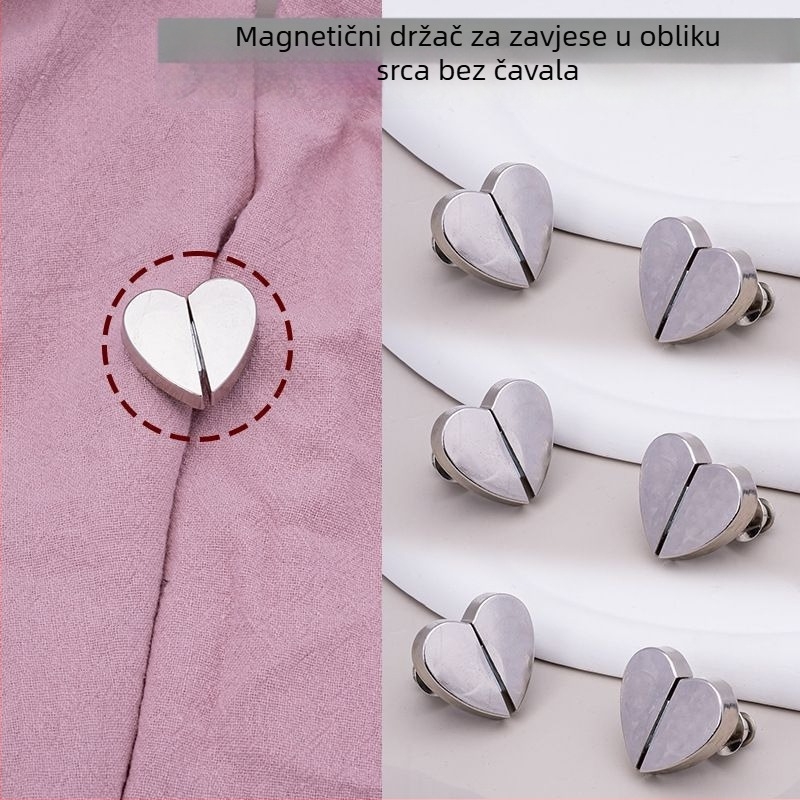 Nova magnetska kopča za zavjese u obliku srca, metalni magnetski zatvarač bez bušenja, snažno magnetsko zatvaranje, odvojivi dodatak za zavjese