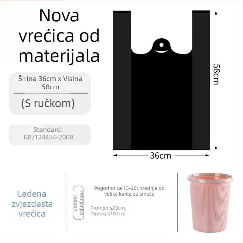 Crne jednokratne debeli ručni plastični vrećice za smeće, stil vest, u raznim veličinama