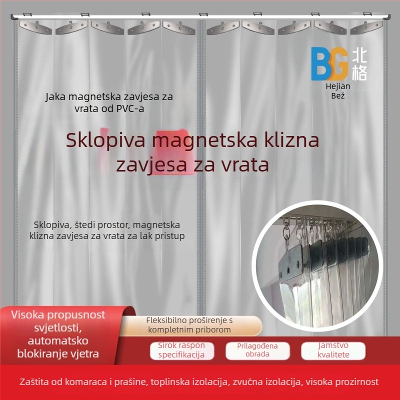 Prozirna sklopiva zavjesa za vrata za skladište i radionicu, pregradna zavjesa s dvostrukim otvaranjem, klizni tračnični sustav, PVC