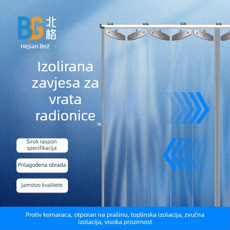 Prozirna sklopiva zavjesa za vrata za skladište i radionicu, pregradna zavjesa s dvostrukim otvaranjem, klizni tračnični sustav, PVC