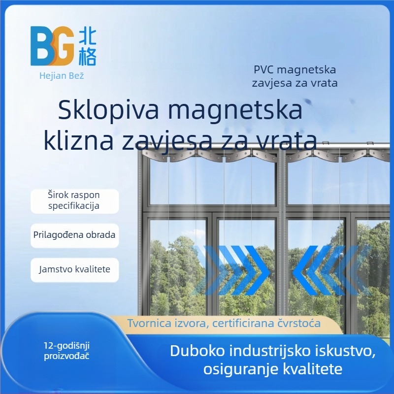 Prozirna sklopiva zavjesa za vrata za skladište i radionicu, pregradna zavjesa s dvostrukim otvaranjem, klizni tračnični sustav, PVC