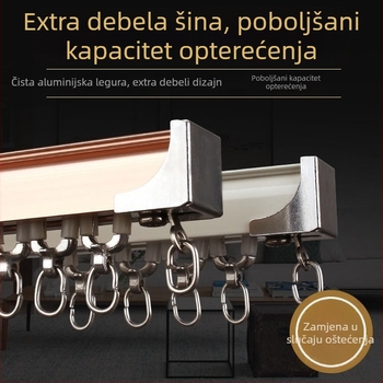 Aluminijski vodilica za zavjese s ekstra debelim profilom, gornja i bočna montaža, ravna šina – jednopolna ili dvostruka, s priborom