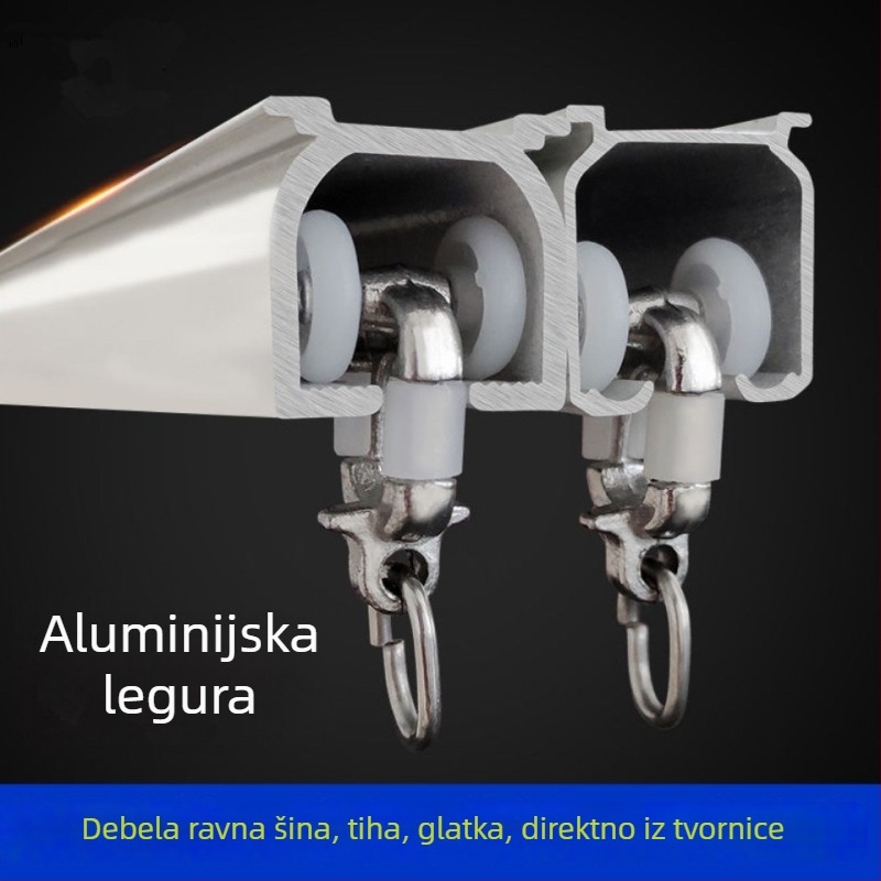 Aluminijski vodilica za zavjese s ekstra debelim profilom, gornja i bočna montaža, ravna šina – jednopolna ili dvostruka, s priborom