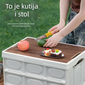 Sklopiva kutija za kampiranje s drvenim poklopcem, za organizaciju prtljažnika automobila, 30L/56L