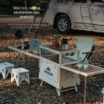 Sklopiva plastična kutija za pohranu s drvenim poklopcem za prtljažnik automobila, organizator za kampiranje s pločom stola, višestruka namjena