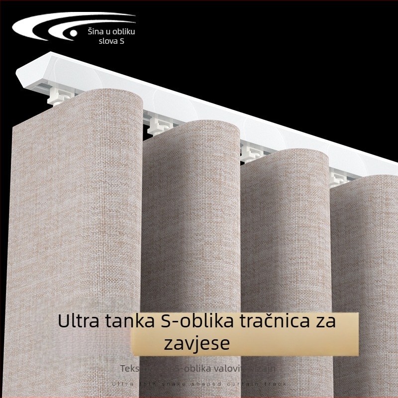Tiha V-oblikovana šina za zavjese, gornja montaža, ultratanka