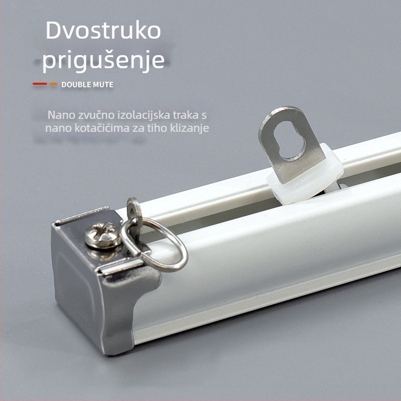 Pojačani aluminijski tračnik za zavjese s polukružnim lukom, vodilicom tračnice i kotačićima, za jednostruku i dvostruku šinu