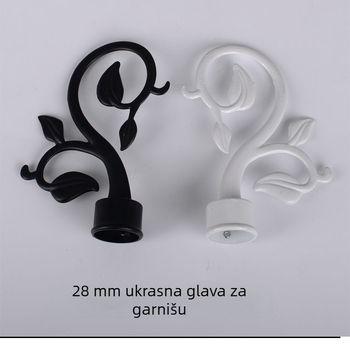 Dekorativni završetak šipke za zavjese od aluminijske legure, ukrasna glava, višelistni dizajn, model T-HS106, crno-bijeli