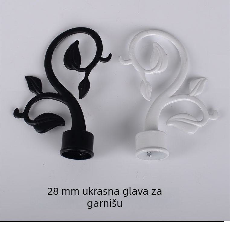Dekorativni završetak šipke za zavjese od aluminijske legure, ukrasna glava, višelistni dizajn, model T-HS106, crno-bijeli
