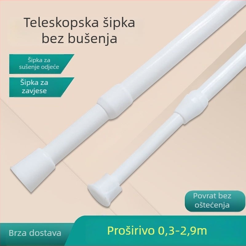 Teleskopska šipka od visokougljičnog čelika, bez bušenja, za tuš zavjesu, zavjesu za vrata i sušenje odjeće