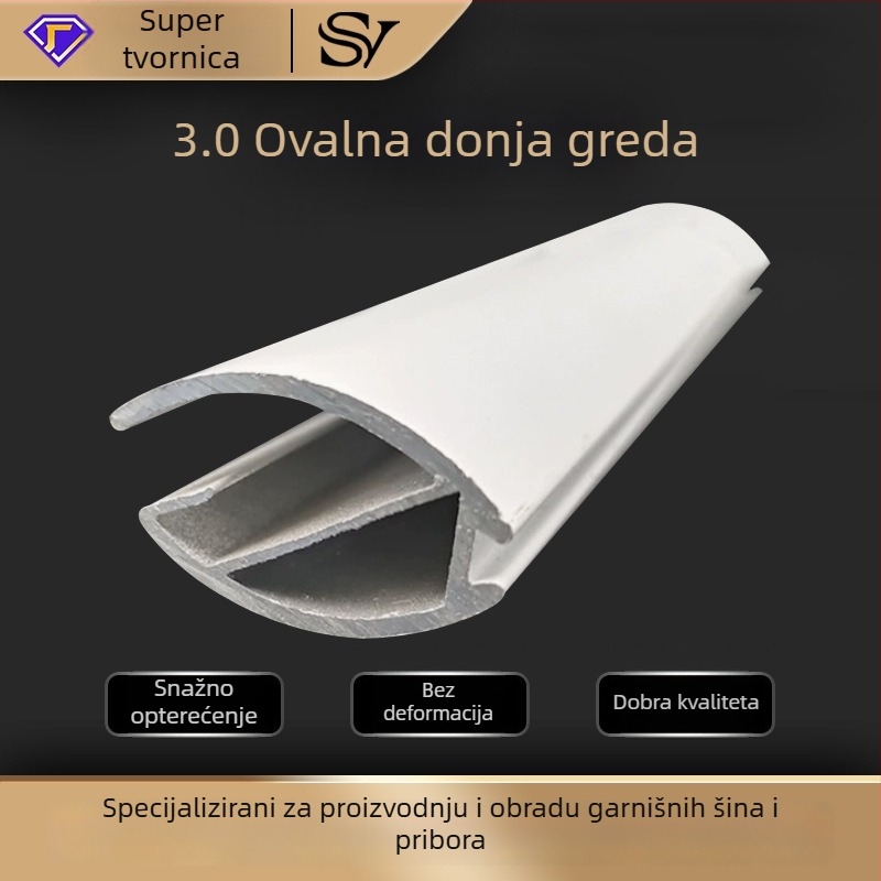 3.0 ovalni donji vodilica za zavjese, vodilica tračnice od aluminijske legure, pribor za zavjese, aluminijska šipka, duljina 6 m, bijela, izdržljiva