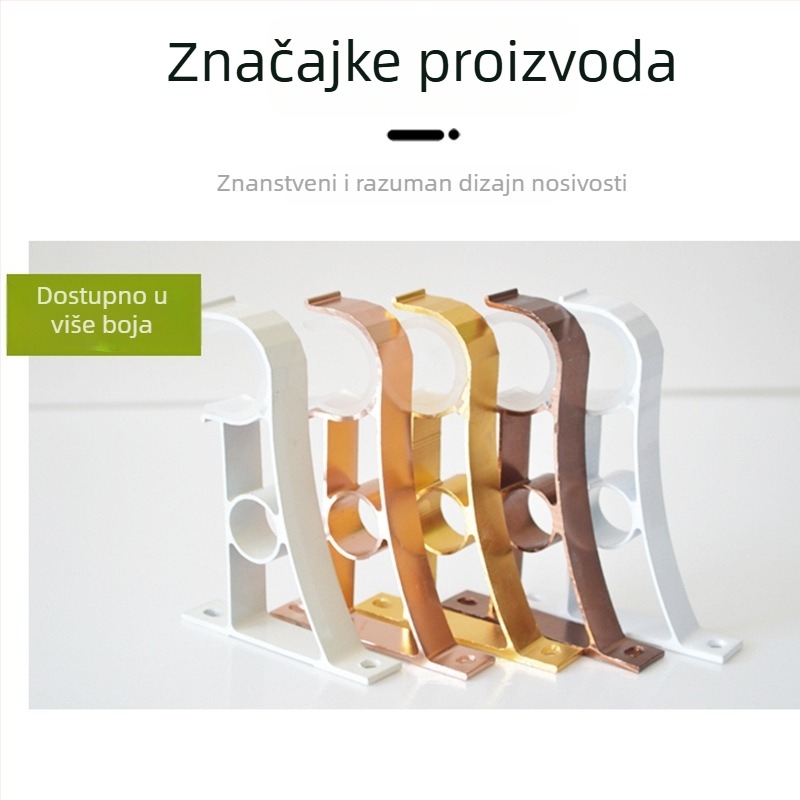 Držač za zavjese od aluminijske legure — bočno montirana osnova s kukicama za jednu šipku