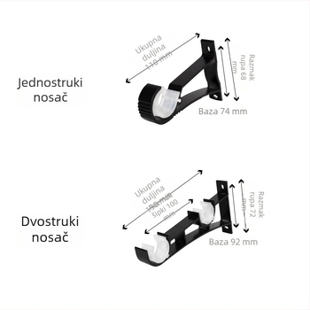 Aluminijske rimske šipke za zavjese za kutni prozor, jednodijelne i dvostrane, mediteransko europski minimalistički stil