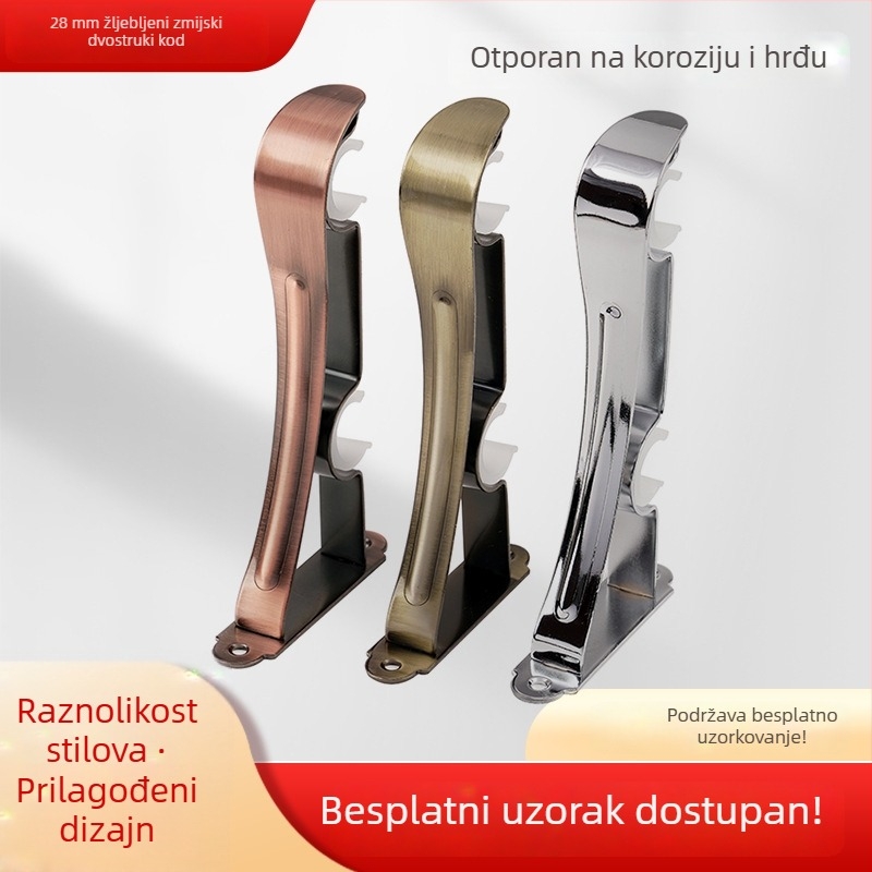 Držač zavjesa sa zmijskim konveksnim utorom, dvostruka romanska šipka, tih rad, gornja i bočna montaža