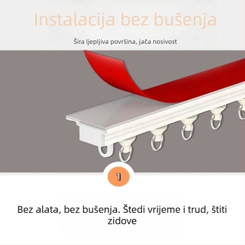 Novi stil: široka samoljepljiva šina za zavjese s kuka vodičem, bez bušenja, tiha
