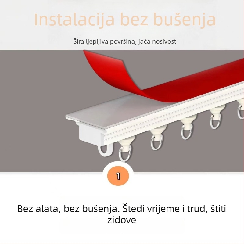 Novi stil: široka samoljepljiva šina za zavjese s kuka vodičem, bez bušenja, tiha