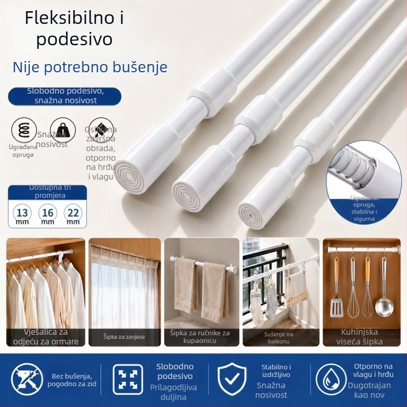 Teleskopska šipka bez bušenja za sušenje odjeće, zavjese za tuš i vrata, kuhinjski dodaci za vješanje, rimska šipka i šipka za zavjese, moderan minimalistički stil
