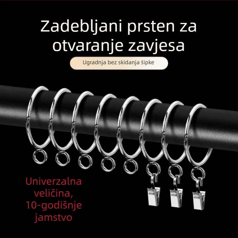 Zavjesni otvoreni prsten s podesivim metalnim kukama za rimski štap – kružni zatvarač za zavjese i visi prsten