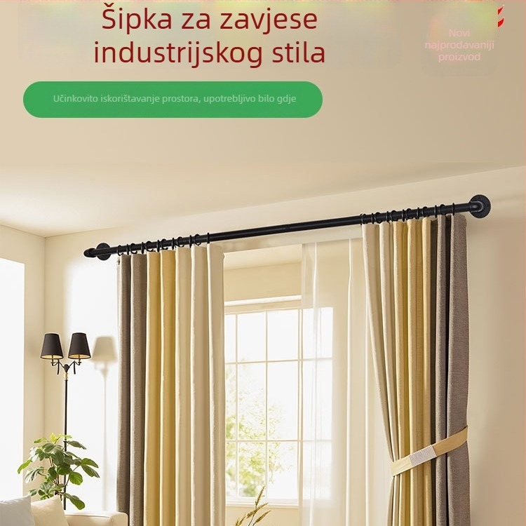 Industrijski stil zavjesa šipka, 18–240 inča, rimska šipka za zavjese, jednostavno sklapanje i rastavljanje, crni metal.