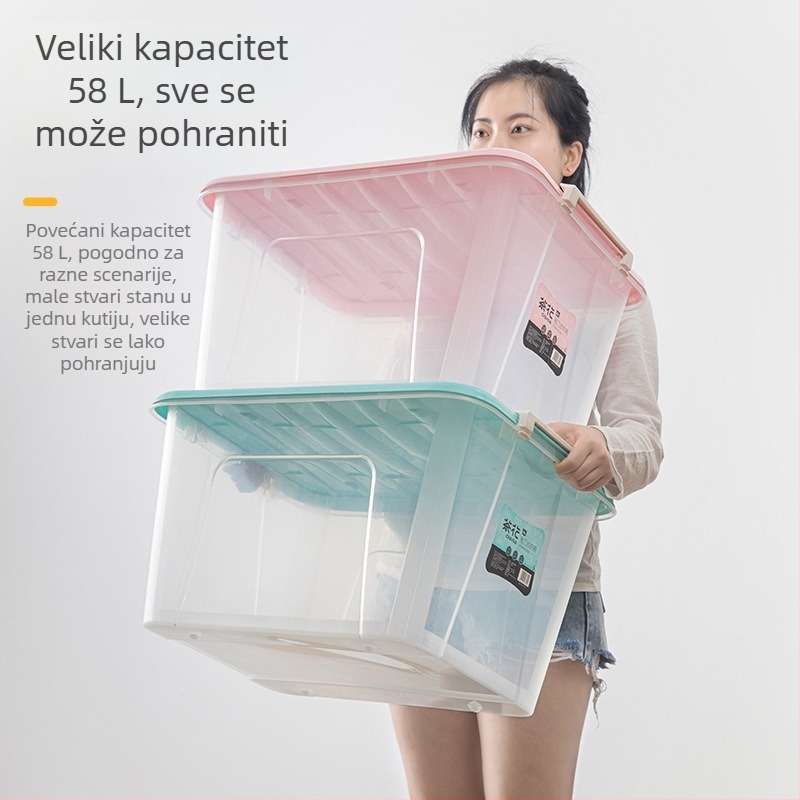 Camellia velika prozirna plastična kutija za pohranu s poklopcem, ojačana, bez kotačića, za odjeću, 50–60 litara