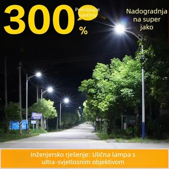 LED solarna ulična svjetiljka s integriranim vanjskim zidnim svjetlom, IP65 vodootporna rasvjeta za cestu, visina 6 m, seoska vrtna svjetiljka