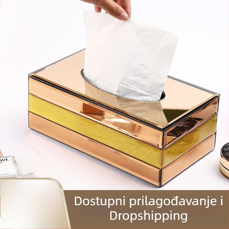 Ogledalna kutija za maramice za dnevni boravak – pravokutni stolni dizajn, lagani luksuz