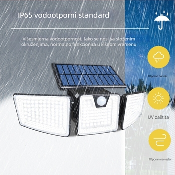 Solarna LED zidna svjetiljka s tri glave i senzorom pokreta za vanjski dvorište, IP65, 5.5W